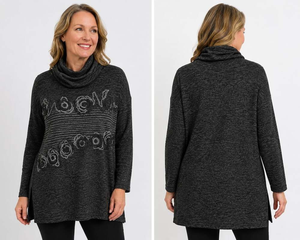 Terra SJ Apparel Tunic Length Sweater Large Black Ribbed Knit Top NWT D50 Raglan